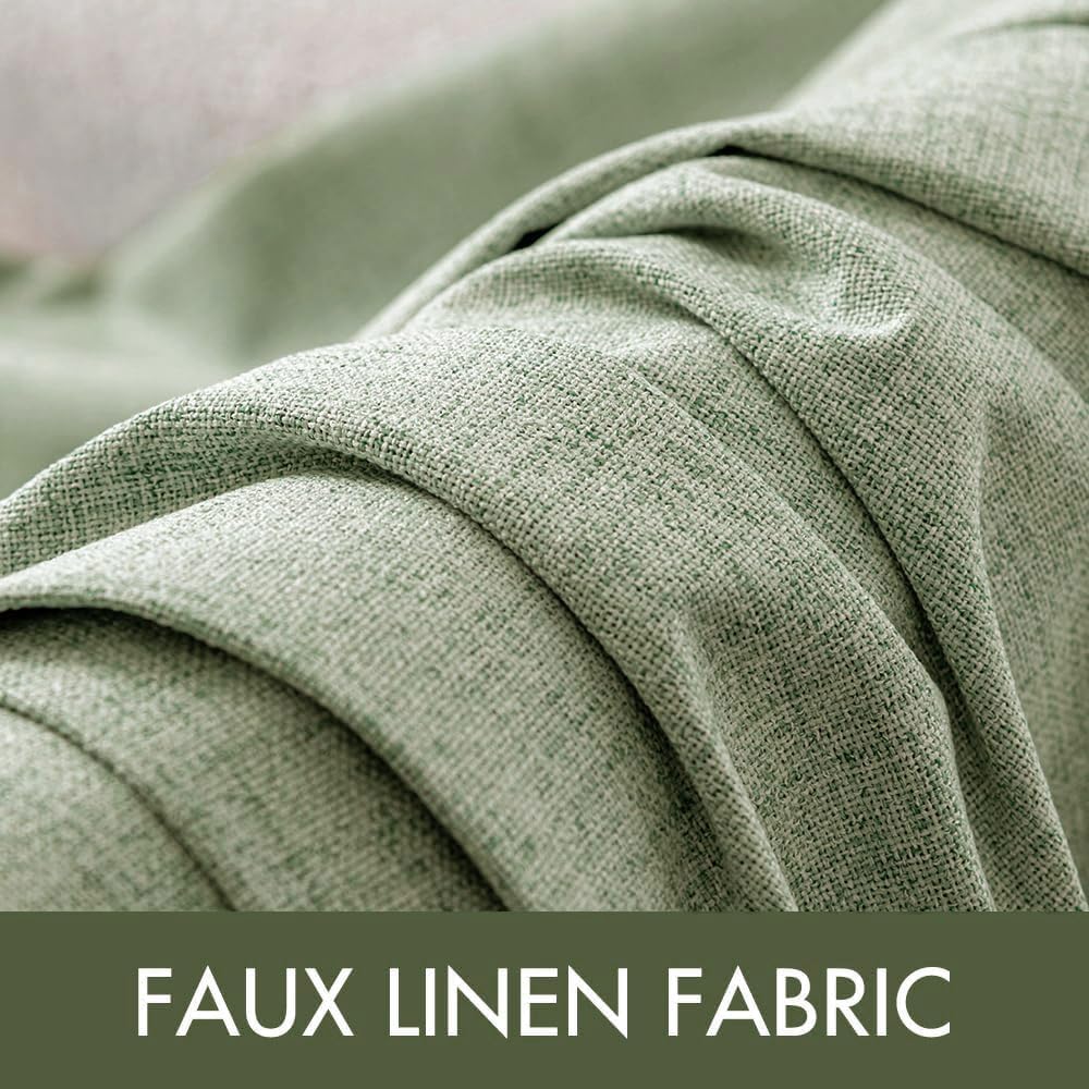 MIULEE Linen Texture Curtains for Bedroom Solid 100% Blackout Thermal Insulated Sage Green Curtains Grommet Room Darkening Drapes for Living Room Nursery 52x45 Inch (2 Panels)