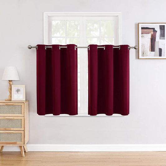 ChrisDowa Small Window Curtains for Kitchen and Bedroom - Grommet Short Thermal Insulated Room Darkening Curtains (2 Panels, Burgundy Red, 42 x 36 Inch)