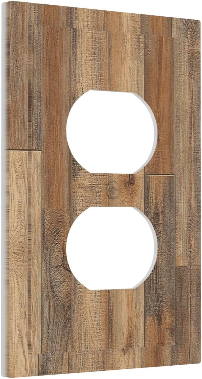 Outlet Covers Retro Rustic Brown Wood Grain 1 Gang Duplex Light Switch Cover Decorative Switch Plates Electrical Receptacle Faceplate Wall Plate For Farmhouse Cabin Decor