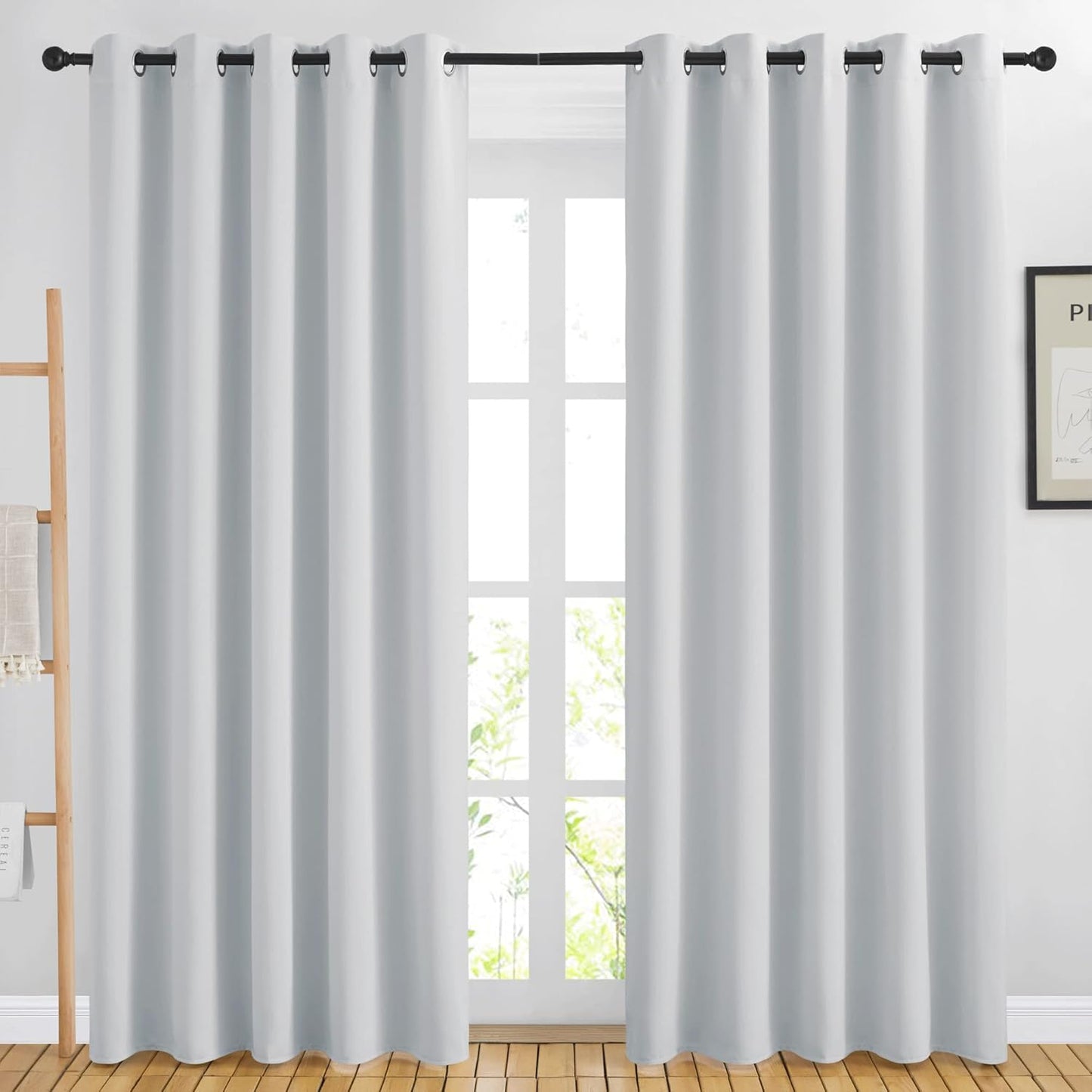NICETOWN Room Darkening Curtains for Living Room - Easy Care Solid Thermal Insulated Grommet Curtains/Panels/Drapes for Bedroom (2 Panels, 66 by 84, Greyish White)
