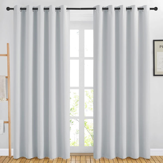 NICETOWN Room Darkening Curtains for Living Room - Easy Care Solid Thermal Insulated Grommet Curtains/Panels/Drapes for Bedroom (2 Panels, 66 by 84, Greyish White)
