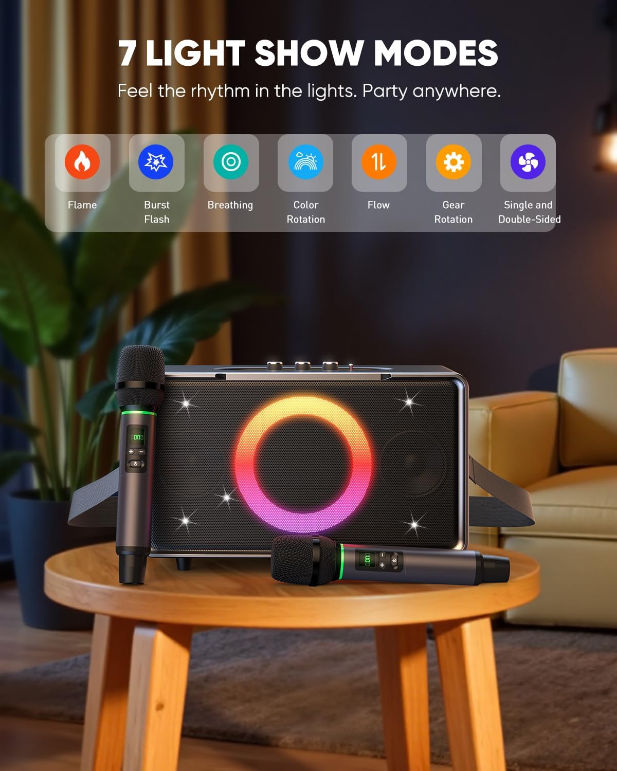 GFEEN Portable Bluetooth Speaker: 200W Peak, 15H Playtime, Wireless Speakers with Microphone, 5″ Subwoofer, Loud Sound, Light Show, Fast Charging for Outdoor, Party, Backyard(Silver with 2Mic)