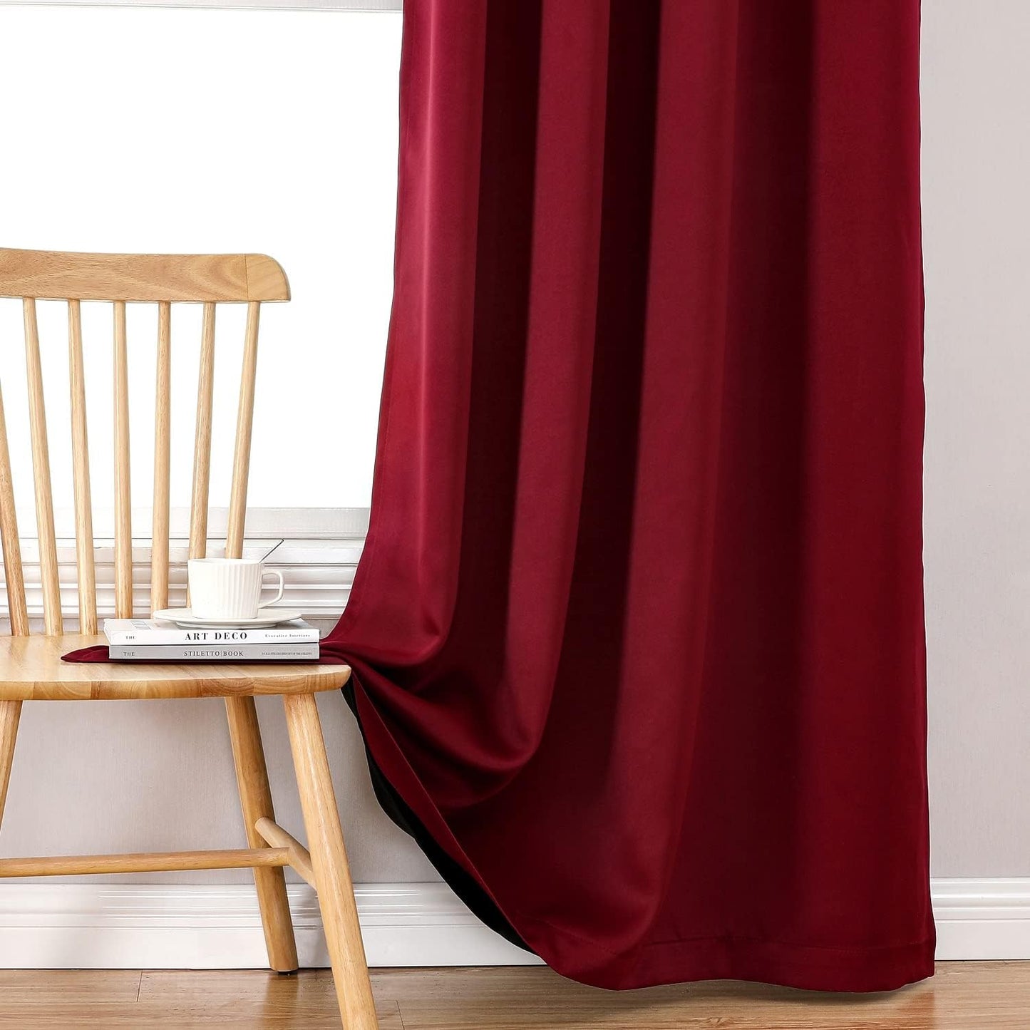 ChrisDowa 100% Blackout Curtains for Bedroom with Black Liner, 2 Thick Layers Total Blackout Thermal Insulated Grommet Window Curtains 2 Panels Set (Burgundy, 42 x 63 Inch)