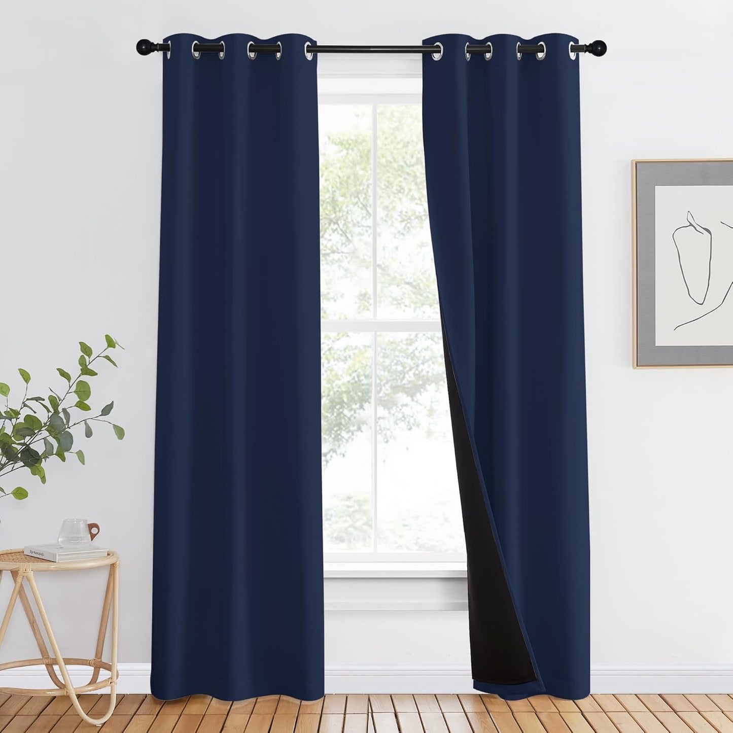 NICETOWN 100% Blackout Curtain Set, Thermal Insulated & Energy Efficiency Window Draperies for Guest Room, Full Shading Panels for Shift Worker and Light Sleepers, Navy Blue, 37W x 80L, 2 PCs
