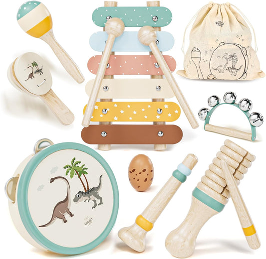 Baby Musical Instruments for Toddlers 1-3, Montessori Wooden Toys for 1 Year Old, Xylophone Maracas Percussion Set with Storage Bag, Learning Toys for Boys Girls Age 2-4, Christmas Birthday Gift