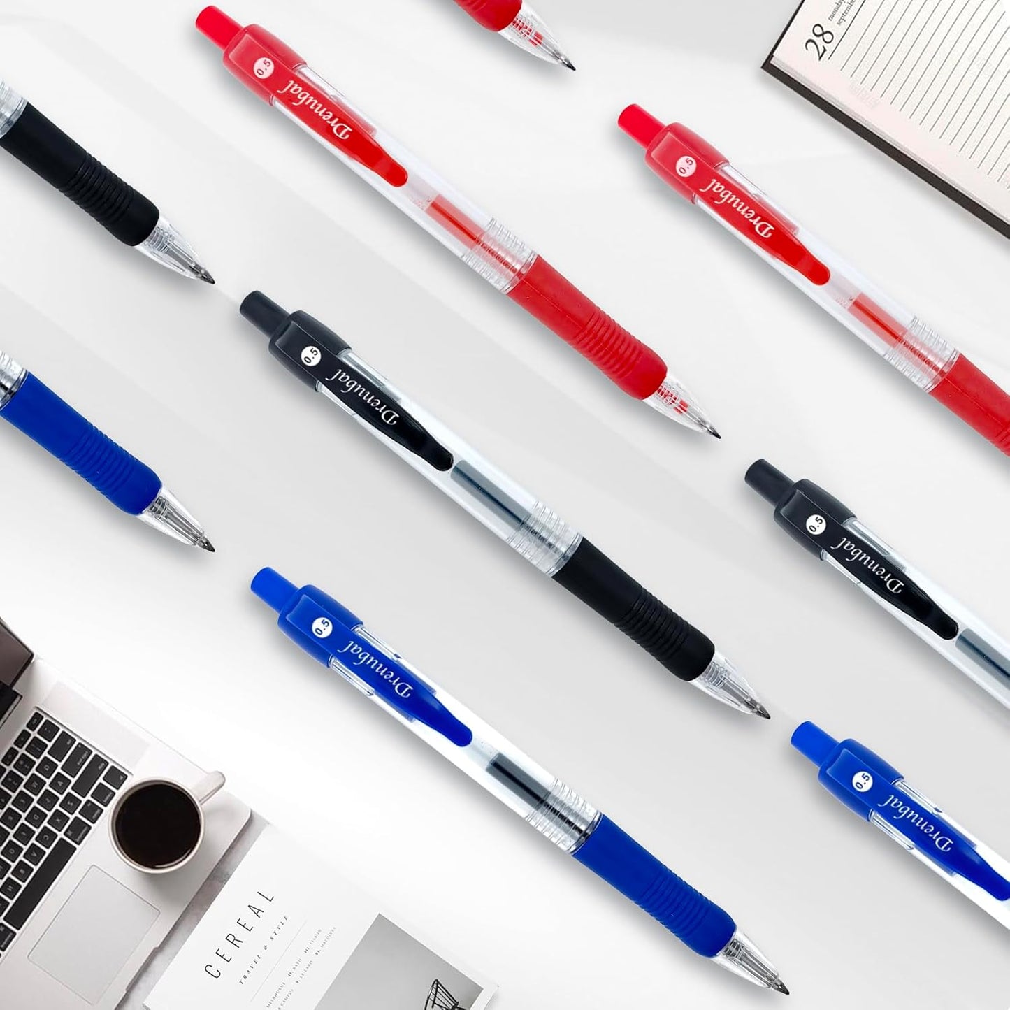 Red Ballpoint Pens with Rubber Grip，Fine(0.5mm) Point Retractable-Set of 48 Writing Pens for School Office