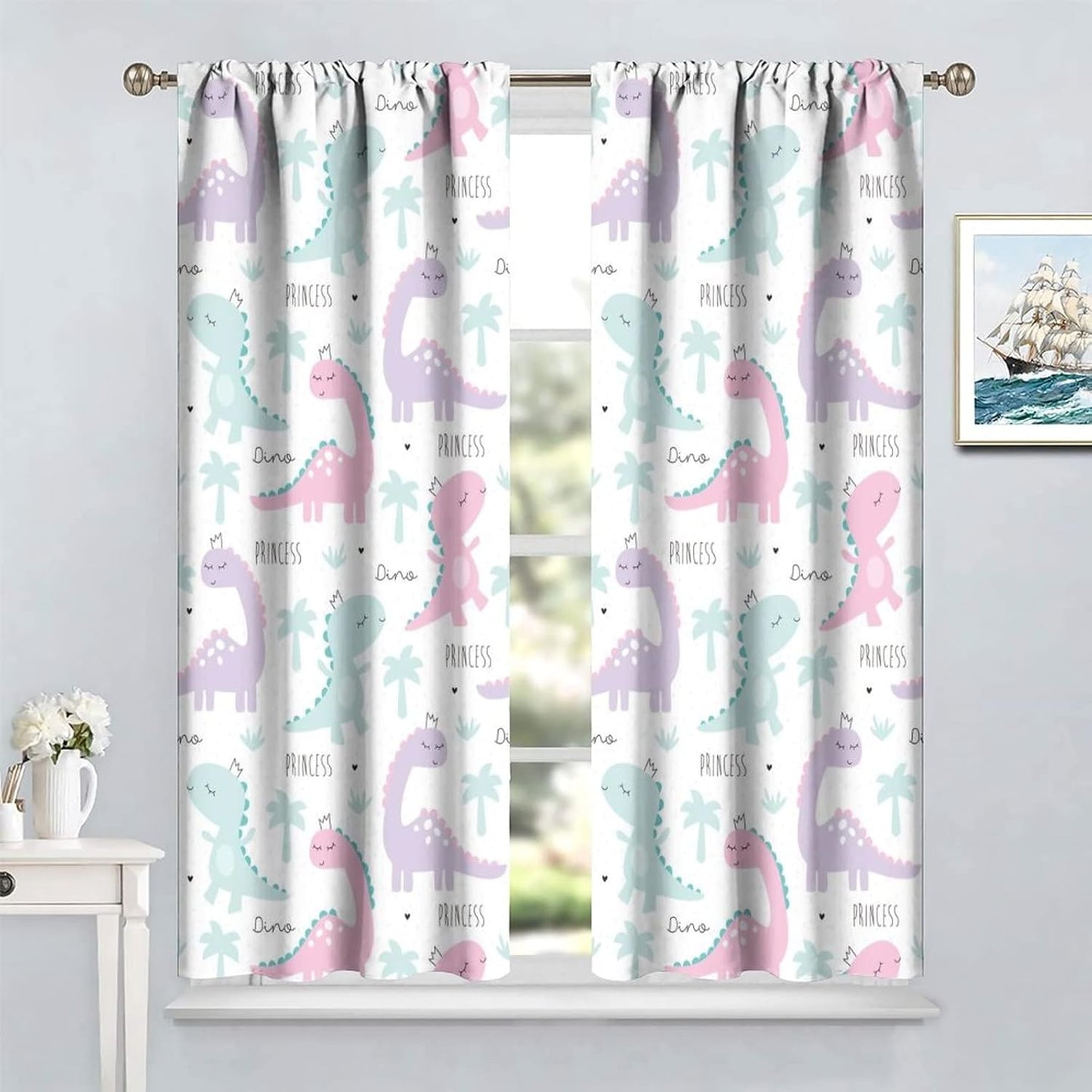 Kids Dinosaur Curtains for Boys Girls Bedroom Decor Cartoon Dino Colorful Cute Funny Animal Wildlife Printed Blackout Rod Pocket Window Drapes for Baby Nursery Playroom Living Room W21xL45in Decor