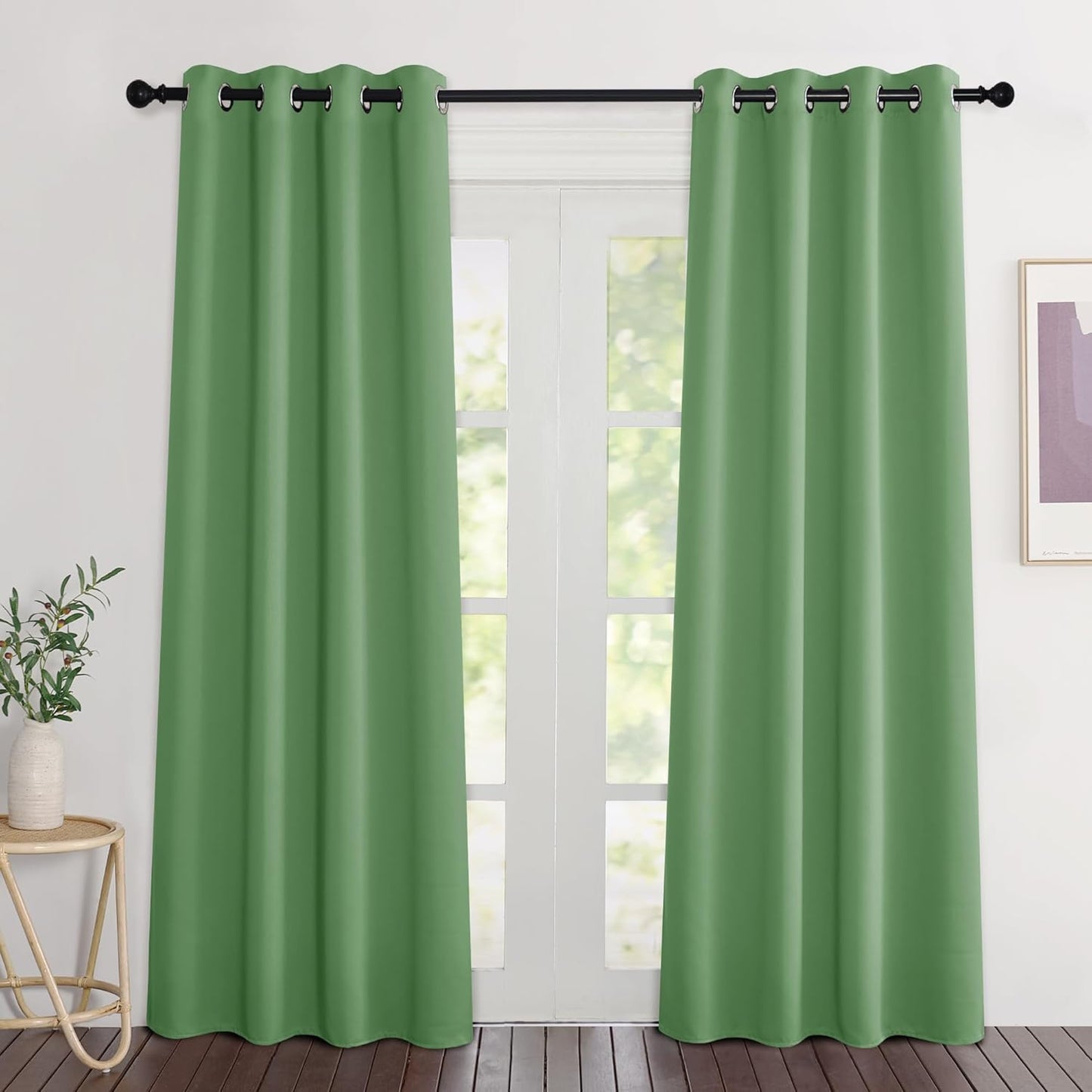 NICETOWN Blackout Forest Green Curtains 84 inches Long, Grommet Room Darkening Thermal Insulated Sound Dampening Window Treatments for Bedroom/Home Office, 2 Panels, W46 x L84
