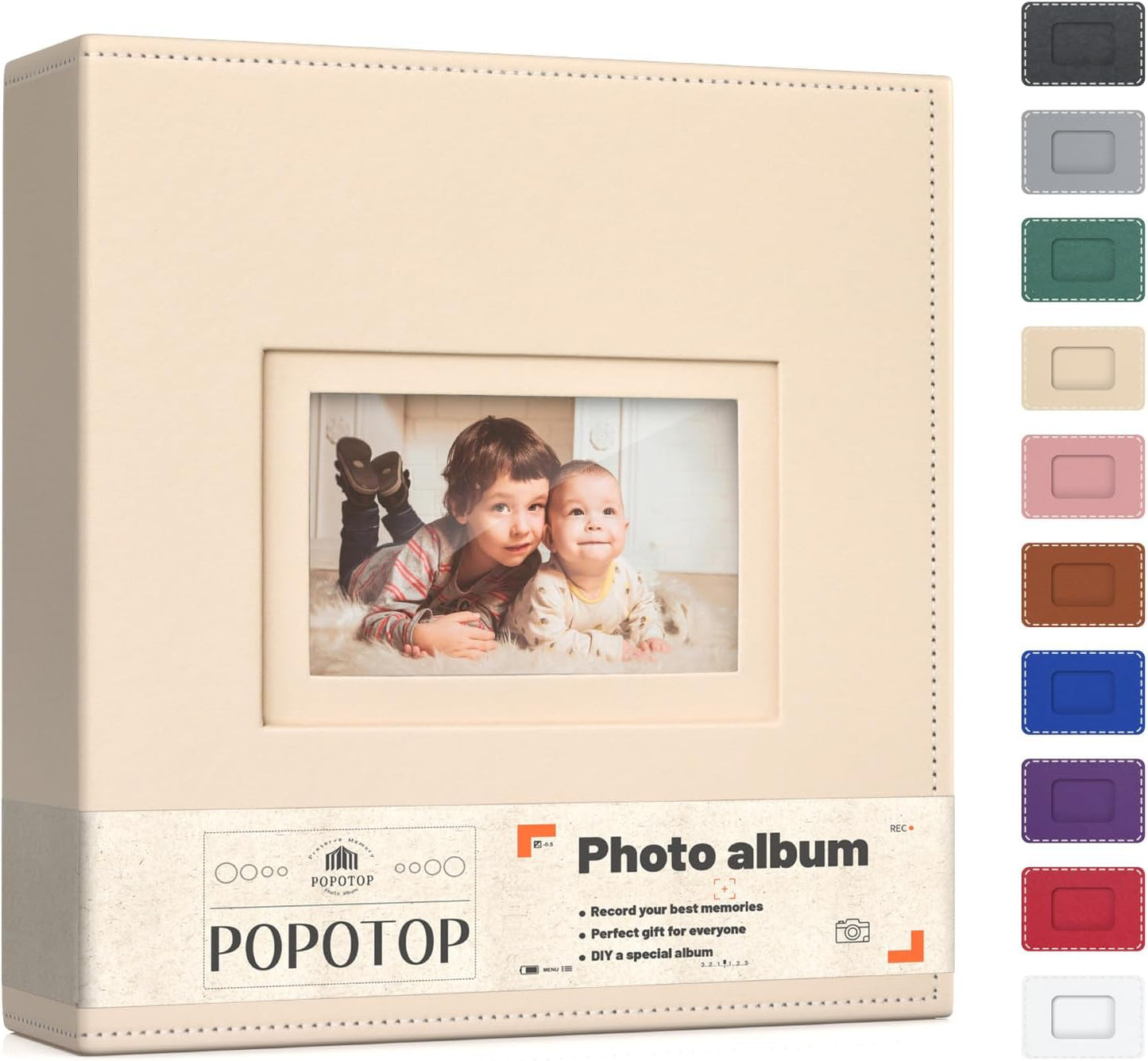 Popotop Photo Album 4x6 300 Pockets with Leather Hardcover Cover, Small Photo Album Holder Book with 50Pcs Pages for Family Travel Wedding Baby Gifts