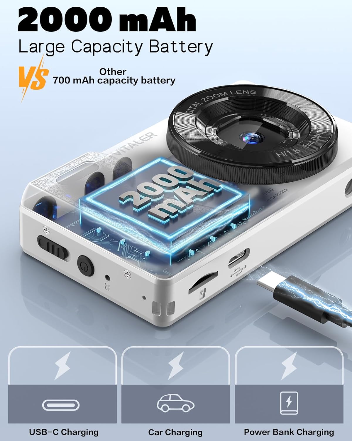 Digital Camera with Front Rear Lens, Autofocus 64MP 4K Camera for Photography with 32GB Card, Portable Compact Point and Shoot Camera for Teens Adult Beginner with Metal Shell, 2000mAh Battery