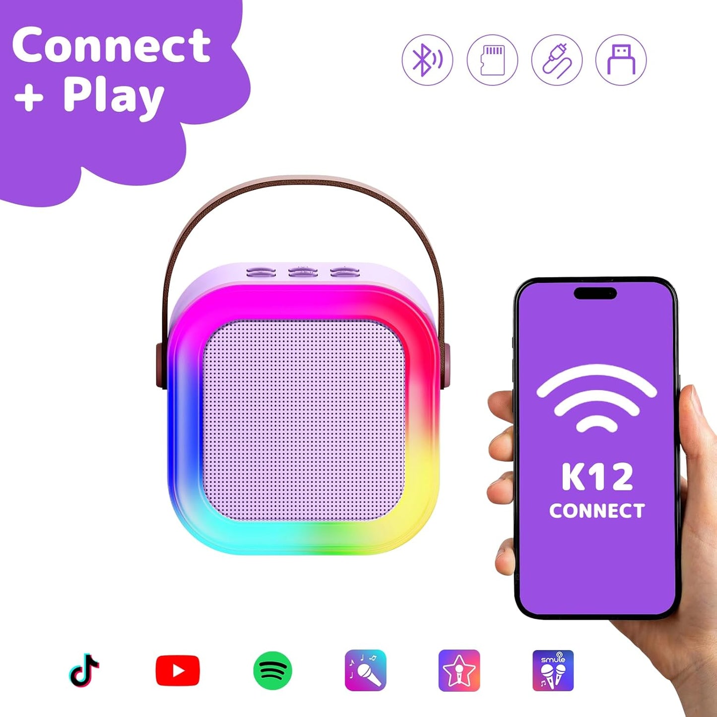 Fede Karaoke Machine for Kids Adults, Mini Karaoke Machine with 2 Wireless Microphones, Portable Bluetooth Speaker with Voice Changing Effects & LED Lights, Best Gifts Toys for Girls and Boys