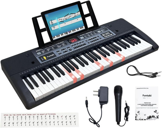 Portable 61 Keys Digital Piano, Electronic Keyboard Piano with Lighted Keys & Sheet Music Stand, Mini Keyboard Piano for Beginners Kids Adults, Digital Keyboards, Black
