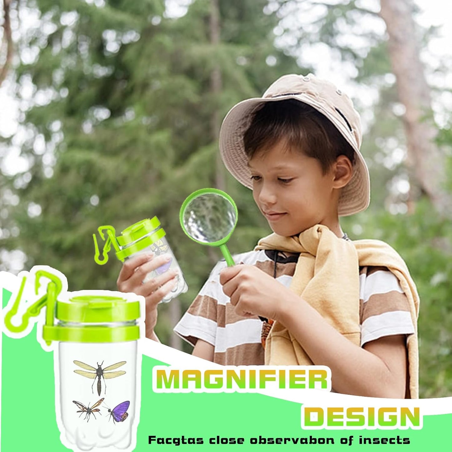 Bug Catcher for Kids - Outdoor Insect Catching Kit with Butterfly Net, Bug Box, and Storage Bag - Non-Toxic Educational Toys for Nature Exploration, for Boys & Girls Ages 3-12