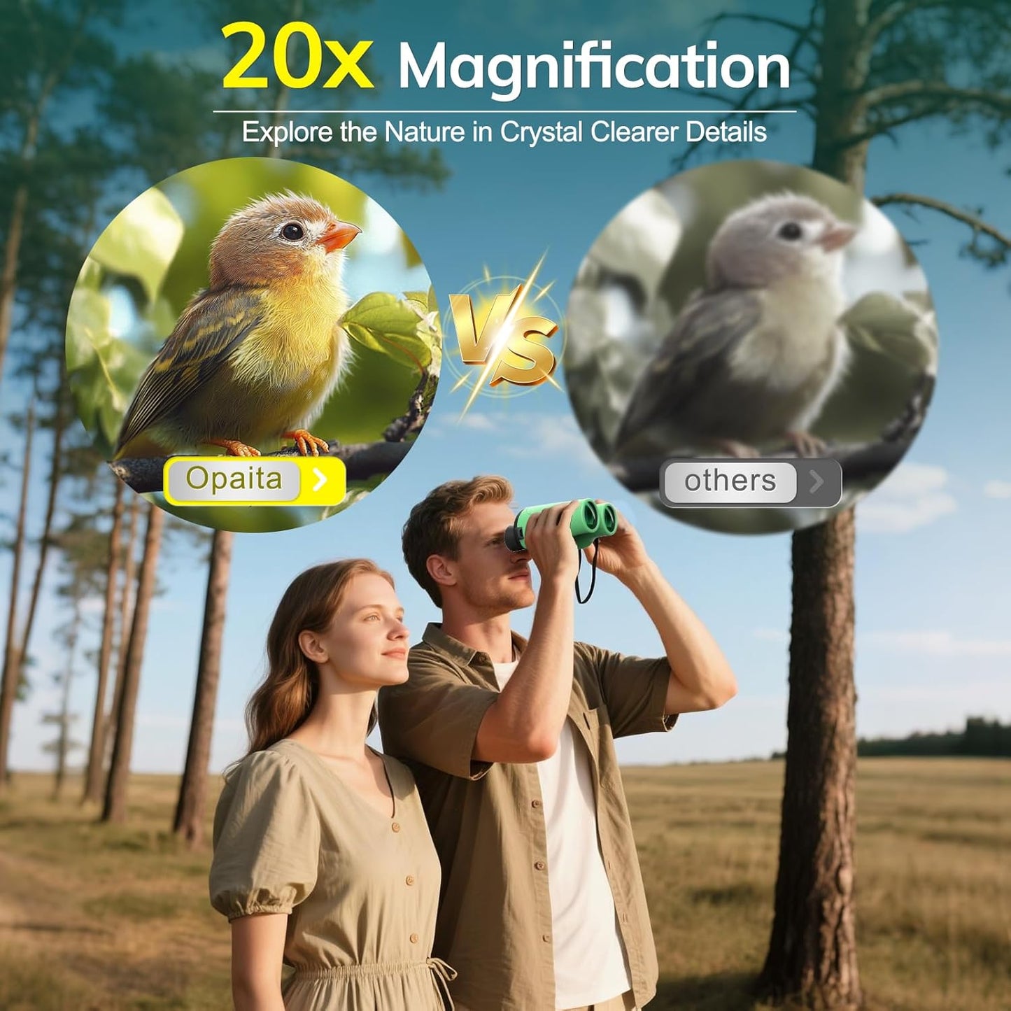 Compact Binoculars for Adults High Powered - OPAITA 20x32 Small Binoculars for Adults Kids with Low Light Vision for Hunting Cruise Ship Travel Concert Hiking Light Green