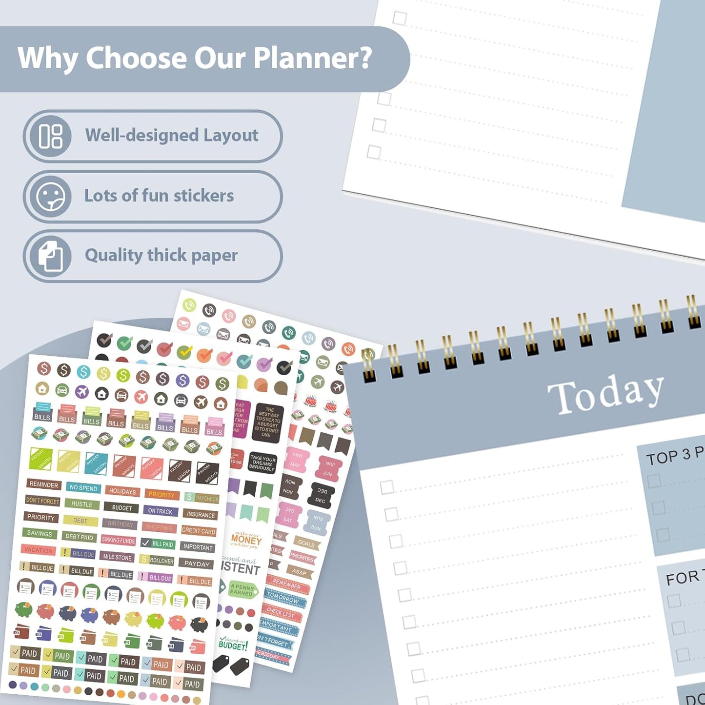 Weekly To Do List Notepad, Undated Planner with 52 Sheets (8.5''x11''), Desk Weekly Planner for Women & Man, Home School & Work (F-Blue)