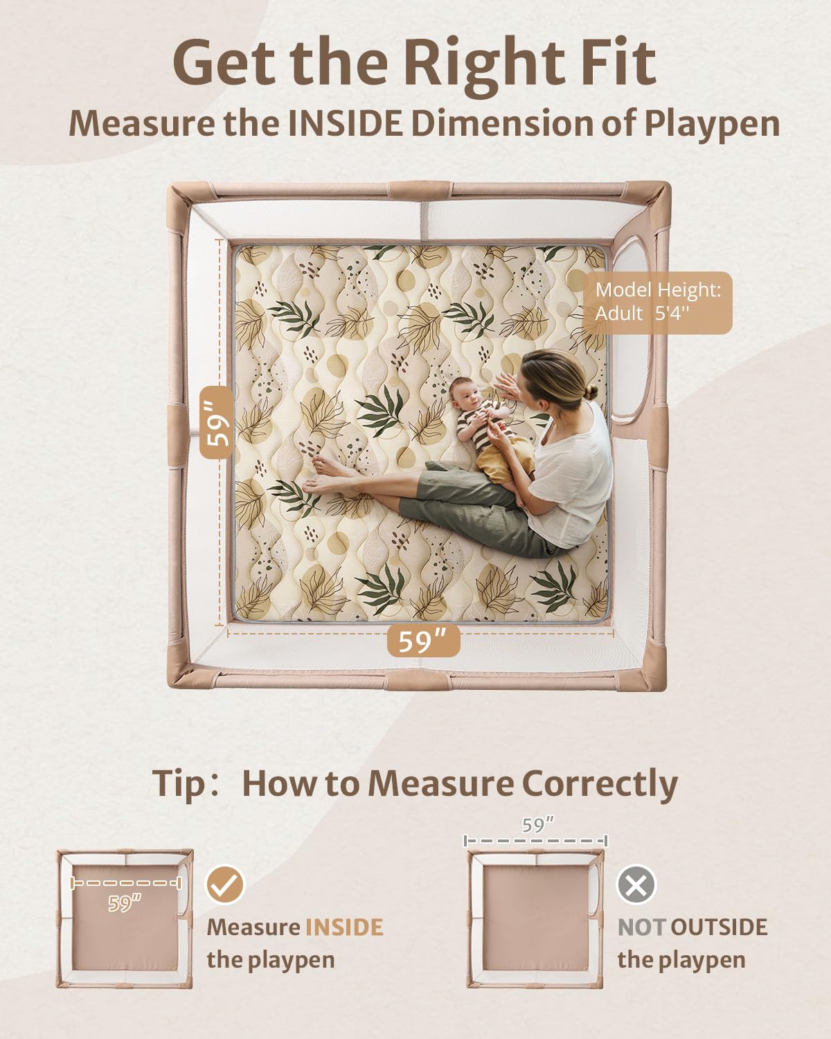 Blissful Diary Baby Play Mats for Floor, 59x59 Inch Thicker and Larger Soft Cushioning Foam Playmats for Babies and Toddlers, Foldable Washable Baby Playpen Mat, Earth Tones Design