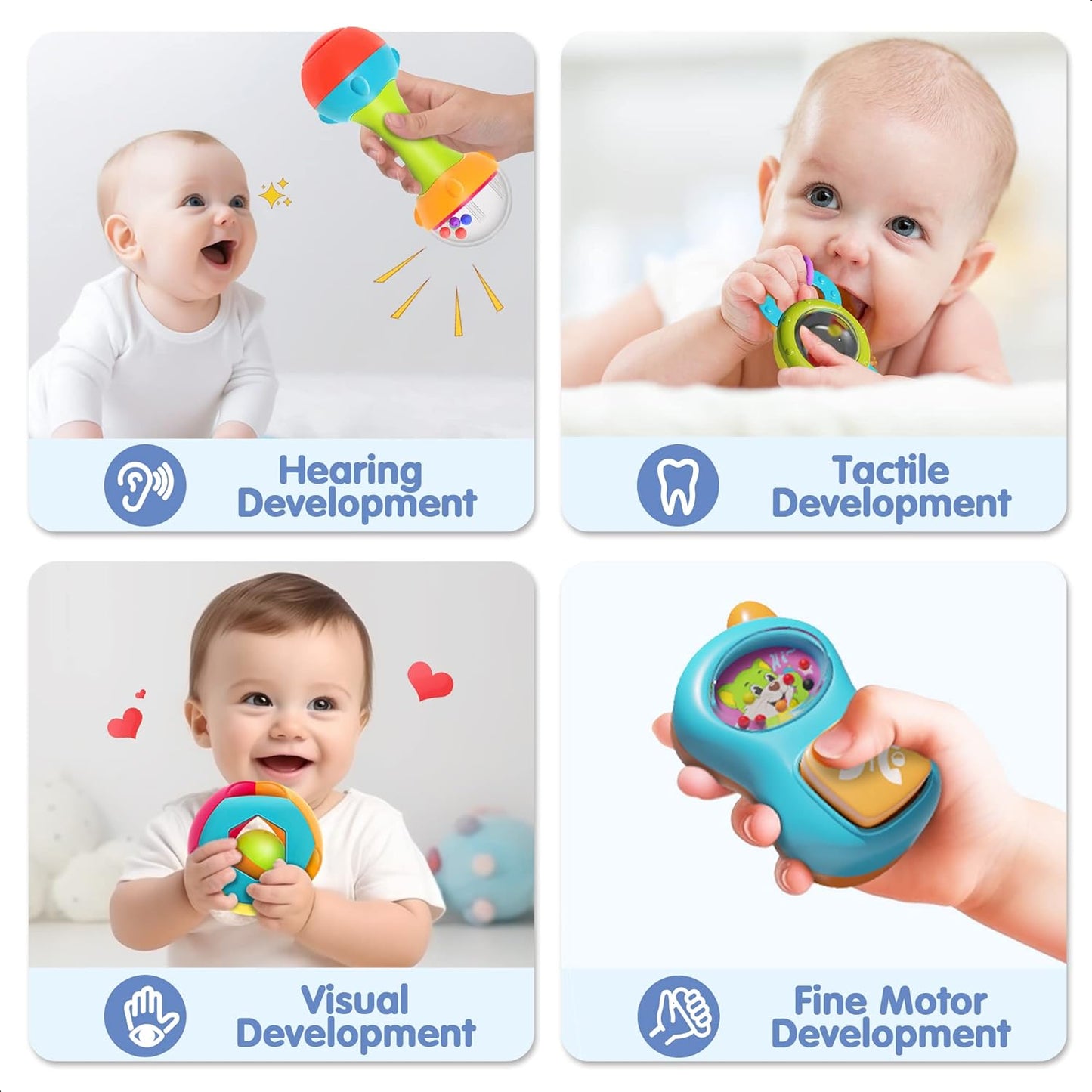 iPlay, iLearn 10pcs Baby Rattles Toys Set, Infant Grab Shake Rattle, Easy Hold Sensory Teether, Babies Development Learning Music Toy, Newborn Shower Birthday Gift 1 2 3 4 5 6 7 9 10 12 Month Boy Girl