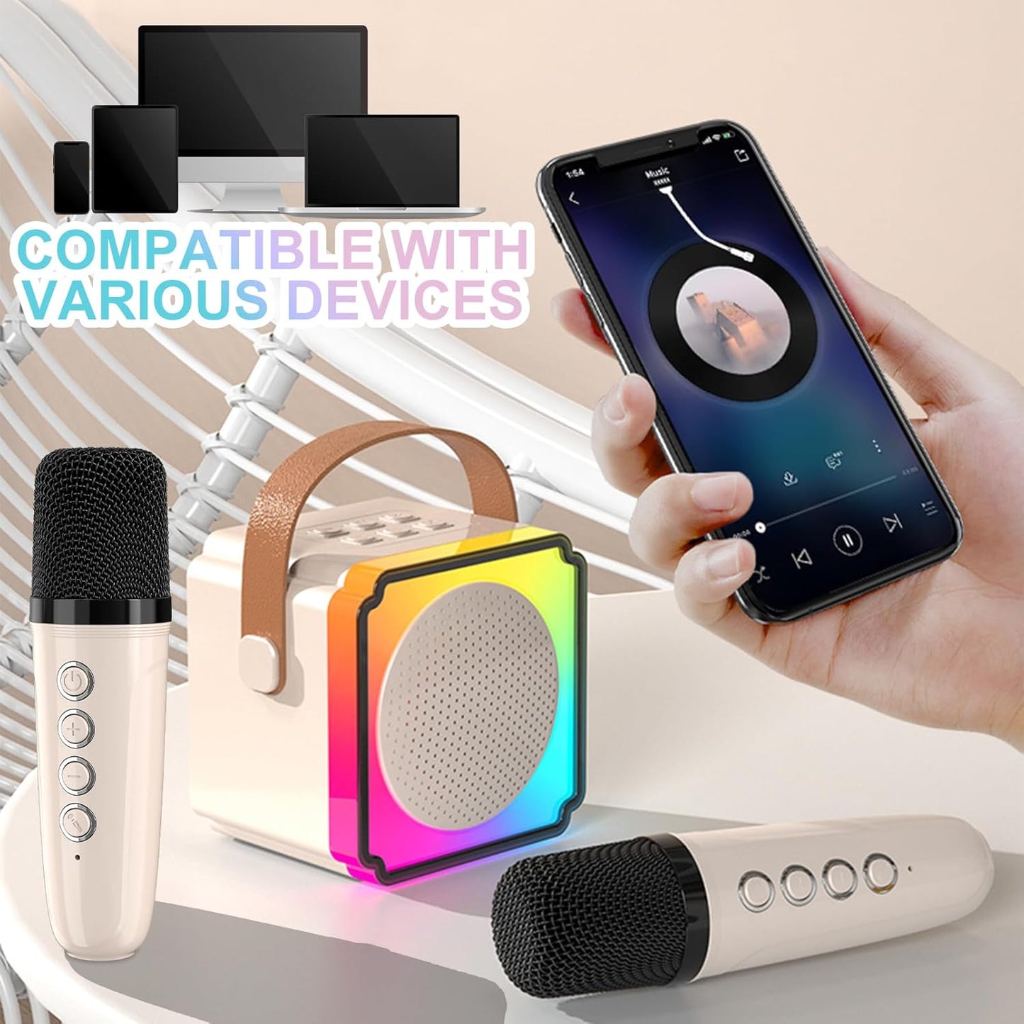 Mini Karaoke Machine for Kids Adults, Portable Bluetooth Speaker with 2 Wireless Microphones, Birthday Toys for Girls Ages 4 5 6 7 8 9 10 11 12+ Years Old Toddler