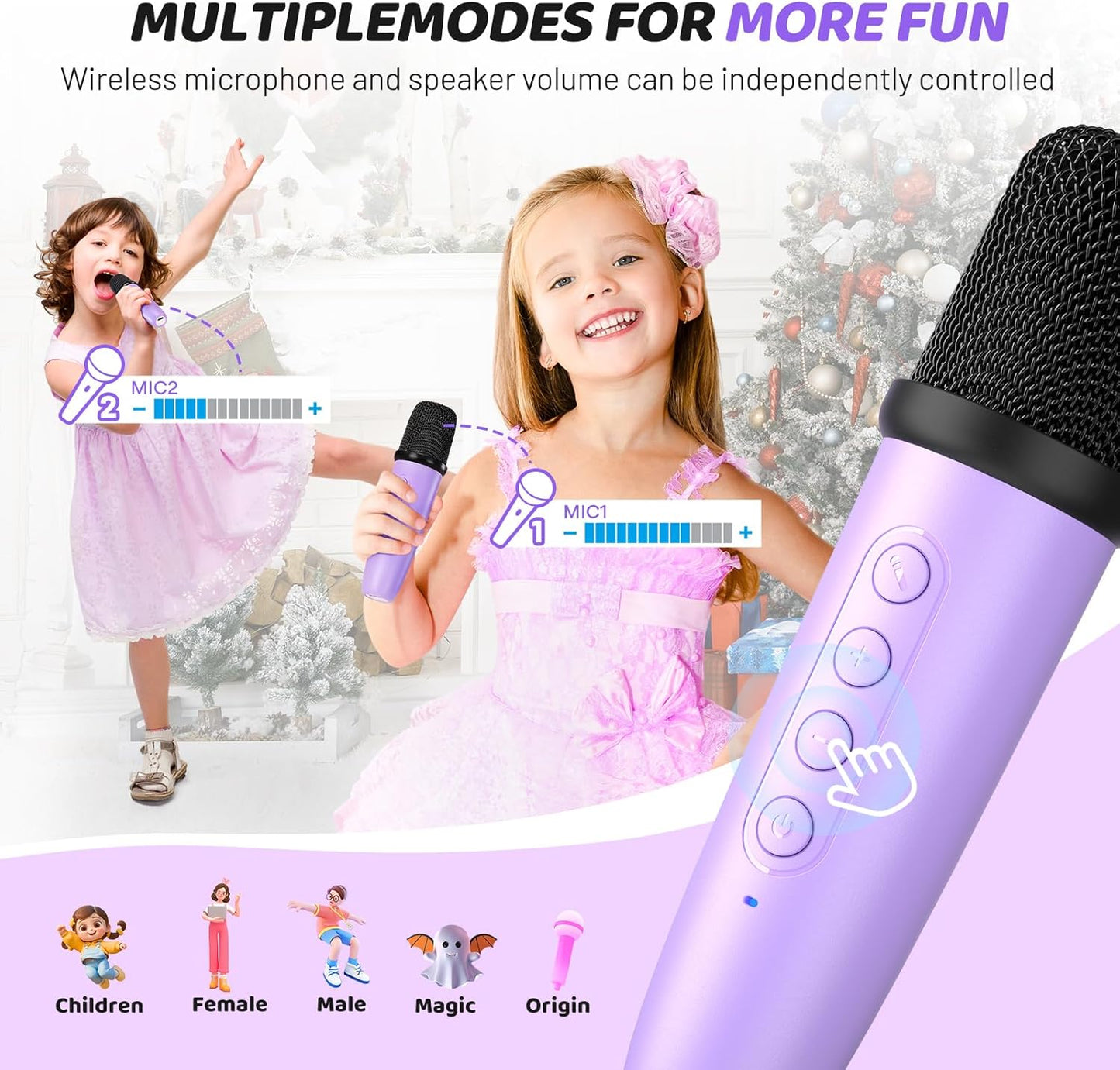 SUDOTACK Mini Karaoke Machine for Kids, Portable Bluetooth Karaoke Speaker with 2 Wilreless Microphones with LED Lights, Birthday Kids Toys Gifts for Girls 4, 5, 6, 7, 8, 9, 10 +Year Old-Purple(KM100)