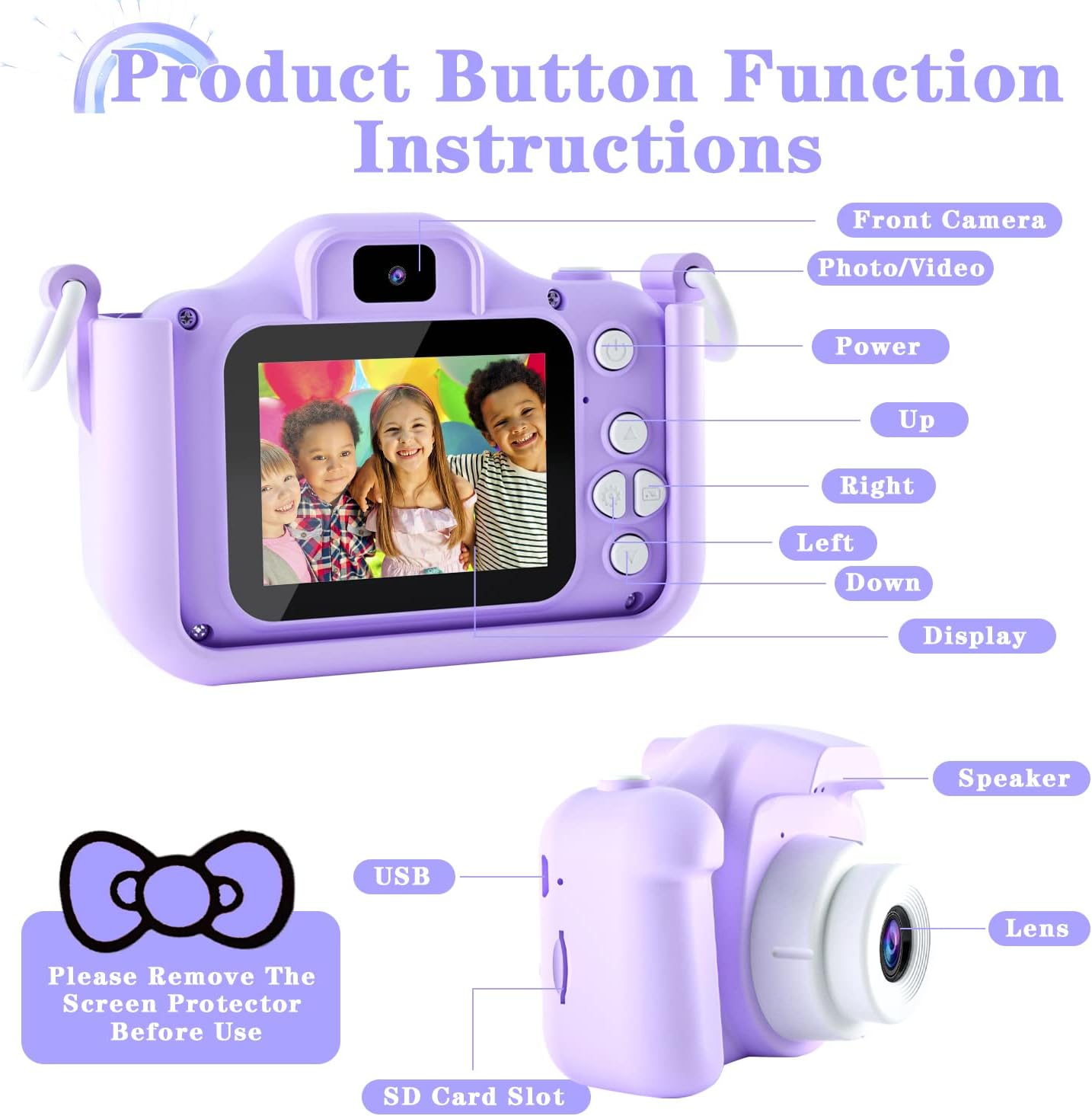 Kids Camera Toys for 3 4 5 6 7 8 9 10 11 12 Years Old Boys/Girls, Kids Digital Camera for Toddler with Video, Birthday Festival for Kids, Selfie Camera, 32GB TF Card