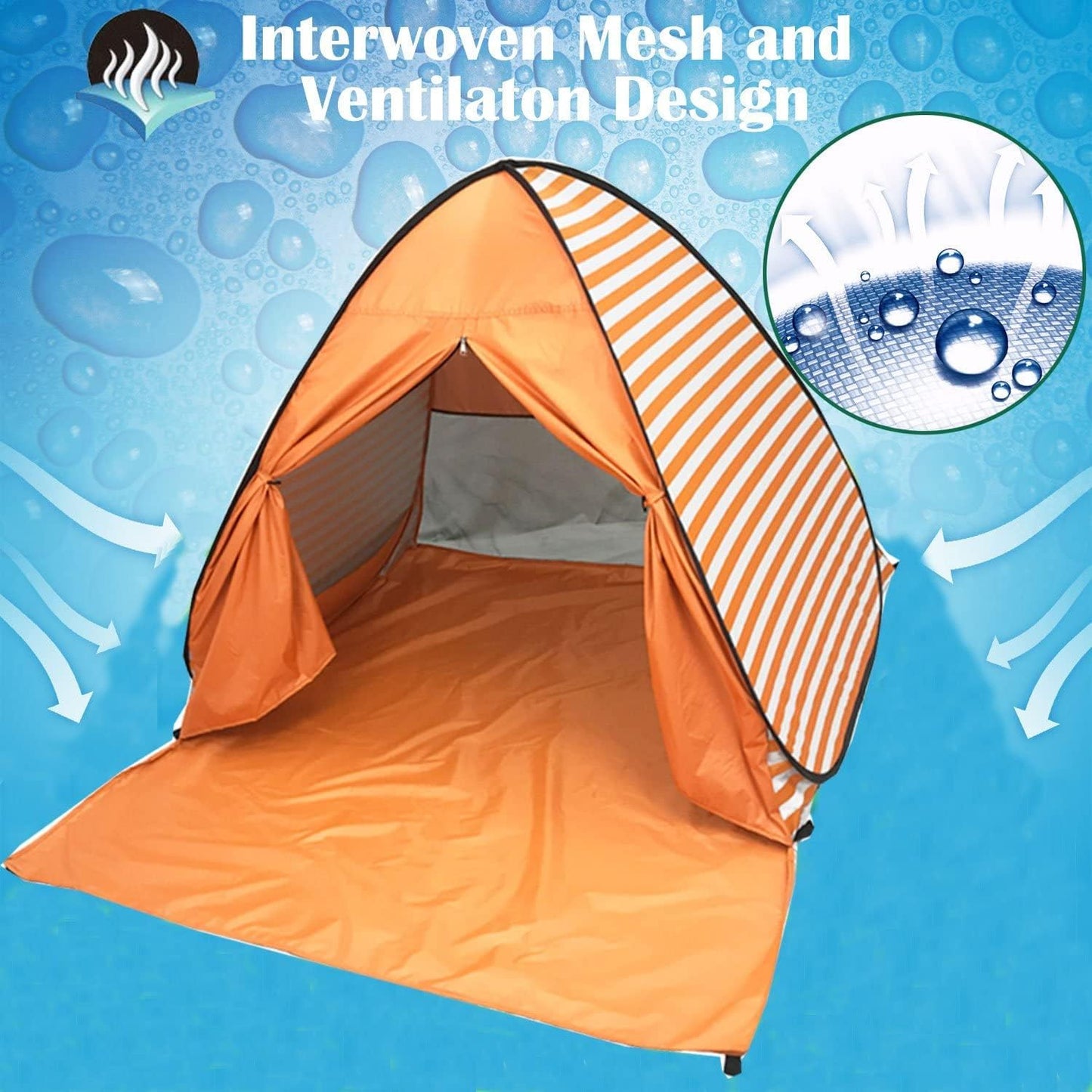 Pop Up Beach Tent Shade Sun Shelter UPF 50+ Canopy Cabana 2-3 Person for Adults Baby Kids Outdoor Activities Camping Fishing Hiking Picnic Touring (Orange Stripes)