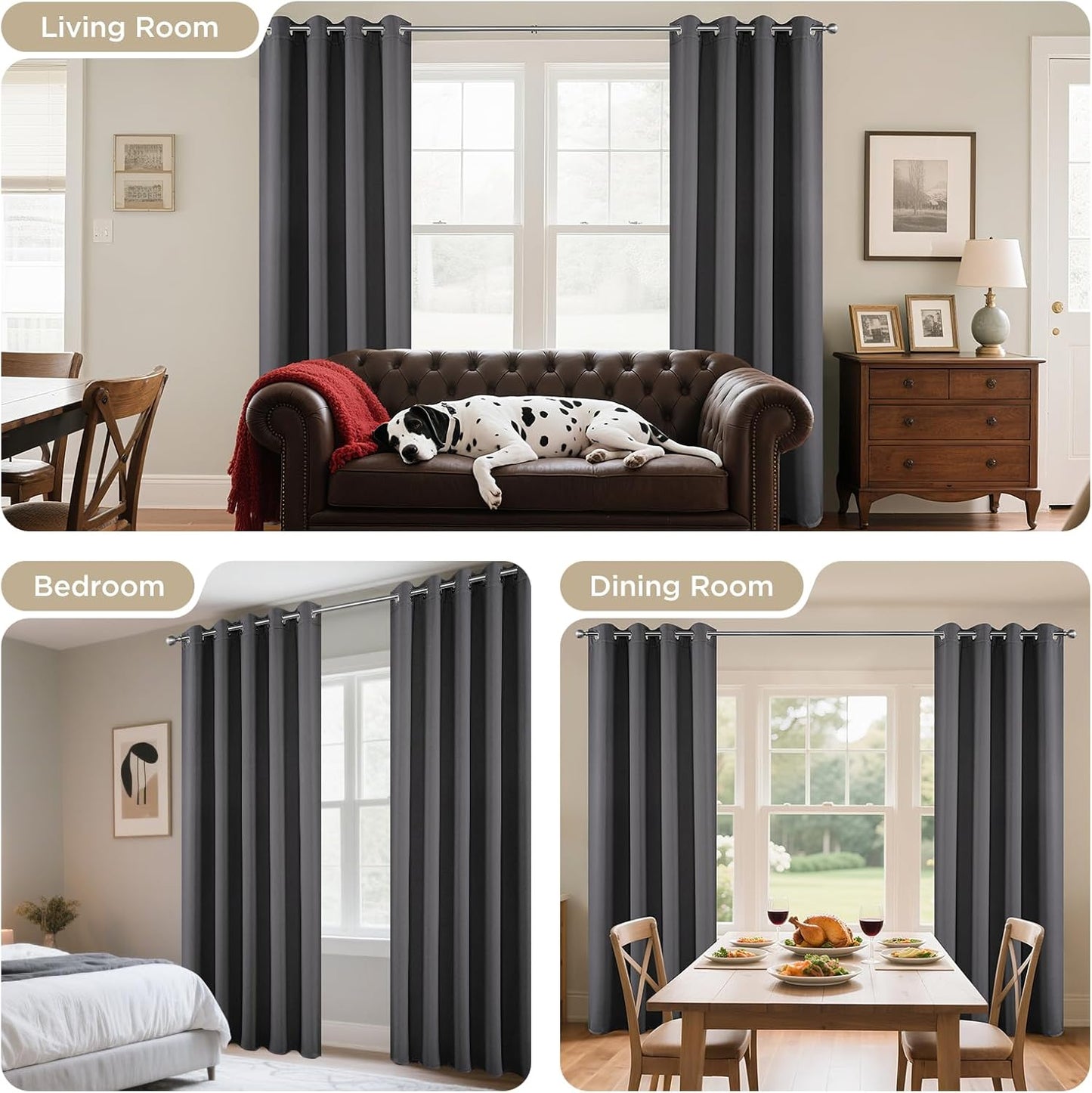 Joydeco Blackout Curtains 95 Inches Long 1 Panel, Thermal Insulated Long Curtains& Drapes 1 Piece, Room Darkening Grommet Drapes for Living Room Bedroom Window (W70 x L95 Inch, Dark Grey)