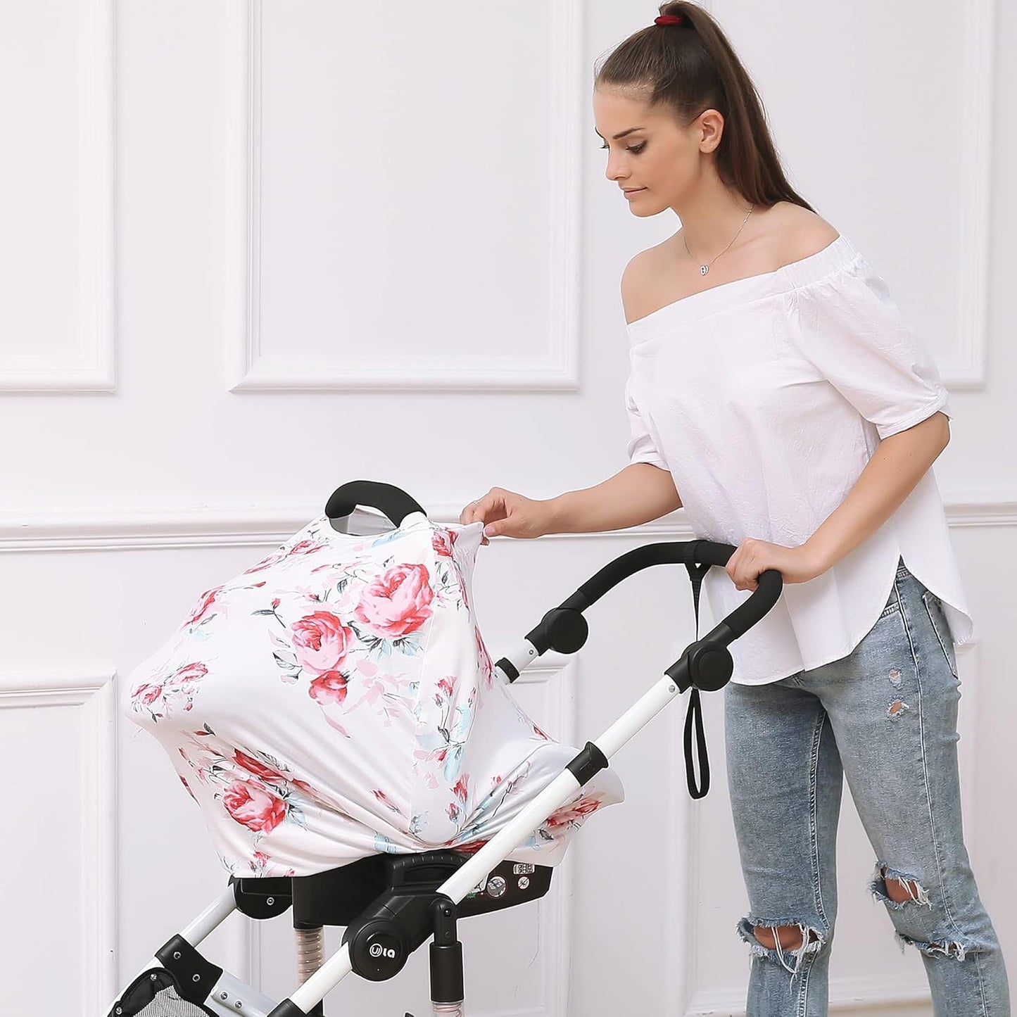 Baby Car Seat Covers - Stroller Canopy Breastfeeding Covers, Multi-use Carseat Canopy, for Boys and Girls Shower Gift (Print Flower)