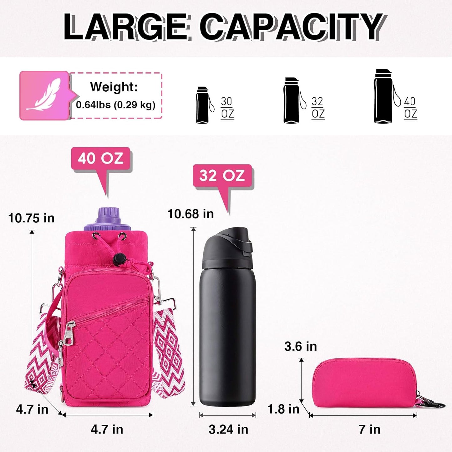 Water Bottle Carrier Bag with Strap, Water Bottle Holder Crossbody Bags for Women Men for Walking, Hiking,Cycling