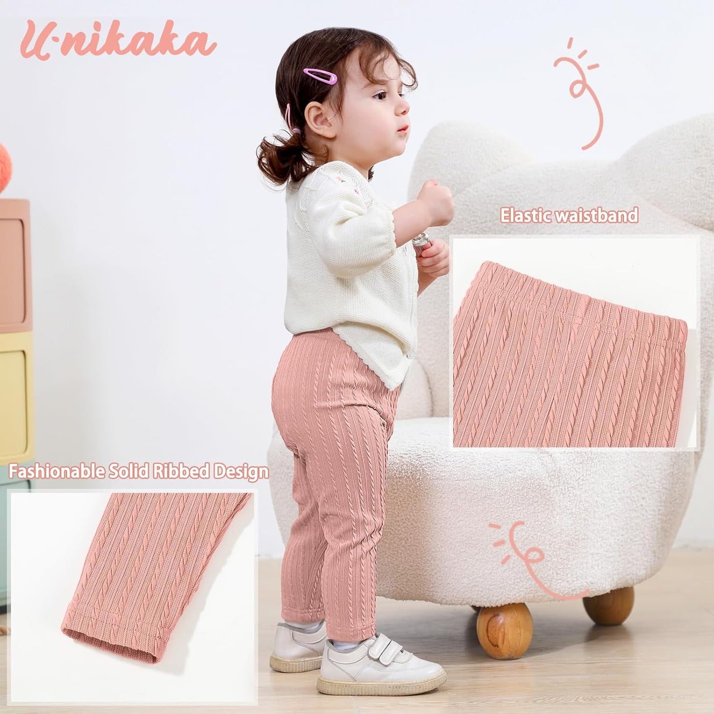 U·nikaka Toddler Baby Girls Pants Ribbed Infant Pants Leggings Toddler Baby Girl Bottoms Leggings 2 Packs
