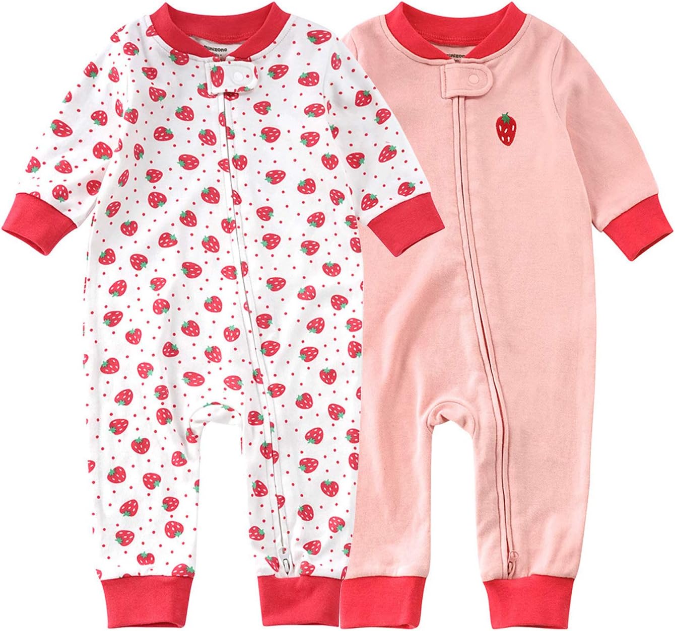 Teach Leanbh Baby 2-Pack Footless Pajamas Cotton Long Sleeve Printing 2 Way Zipper Romper Jumpsuit Sleep and Play 3-24 Months