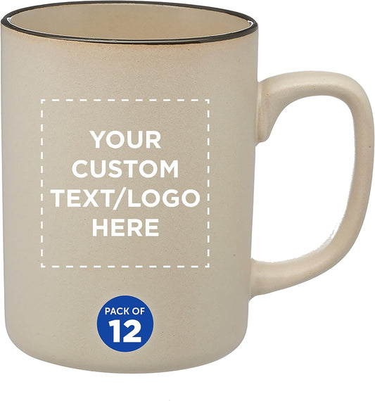 Custom El Grande Matte Ceramic Mugs 20 oz. Set of 12, Personalized Bulk Pack - Perfect for Tea, Espresso, Cappuccino, Hot Cocoa - Beige