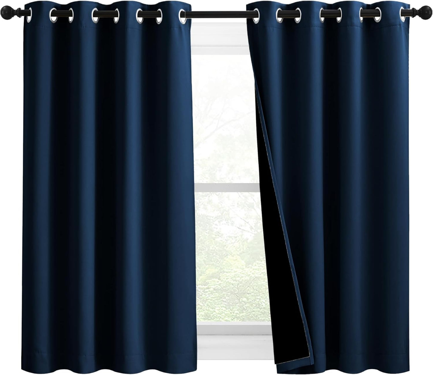 NICETOWN 100% Blackout Blinds, Set of 2, 46 inches x 45 inches, Laundry Room Decor Window Treatment Curtains for Large Patio Sliding Door, Thermal Insulated Moroccan Blue Curtains for Bedroom