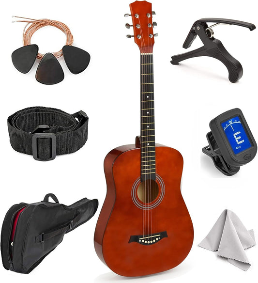 Classical Acoustic Guitar For Kids By MasterPlay- 30” Beginner Guitar For Learners- Accoustic String Guitar Starter Kit: Guitar Bag, Tuner, Strap, Extra Strings, Picks, Wash Cloth, Capo (Mahagnah)