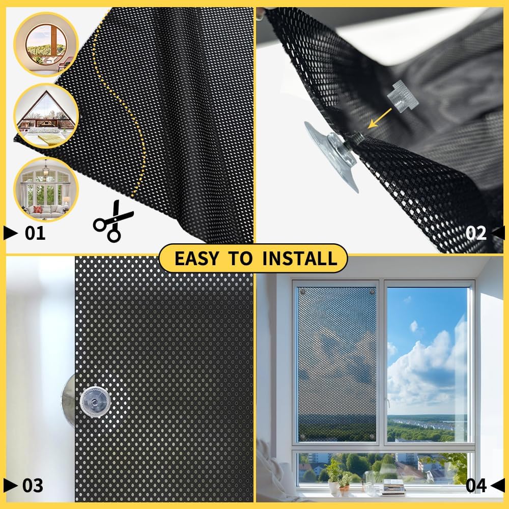 SCHRLING No Drill Cordless Light Filtering Window Shade, Transparent Temporary Shade for Filtering Glare, 39" W x 63" L with Suckers, for Living Room, Bedroom