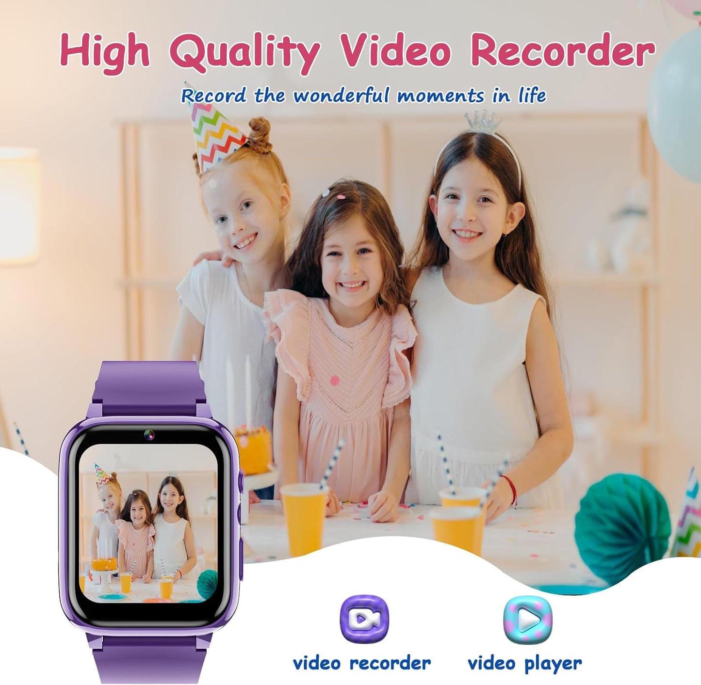 Goodatech 1.69'' Kids Smart Watch for Kids Boys Girls, HD Camera,26 Puzzle Games,Video Music Player,Pedometer,Flashlight,Alarm Clock, Christmas Birthday Gifts for 4-12 Years Children (Purple)