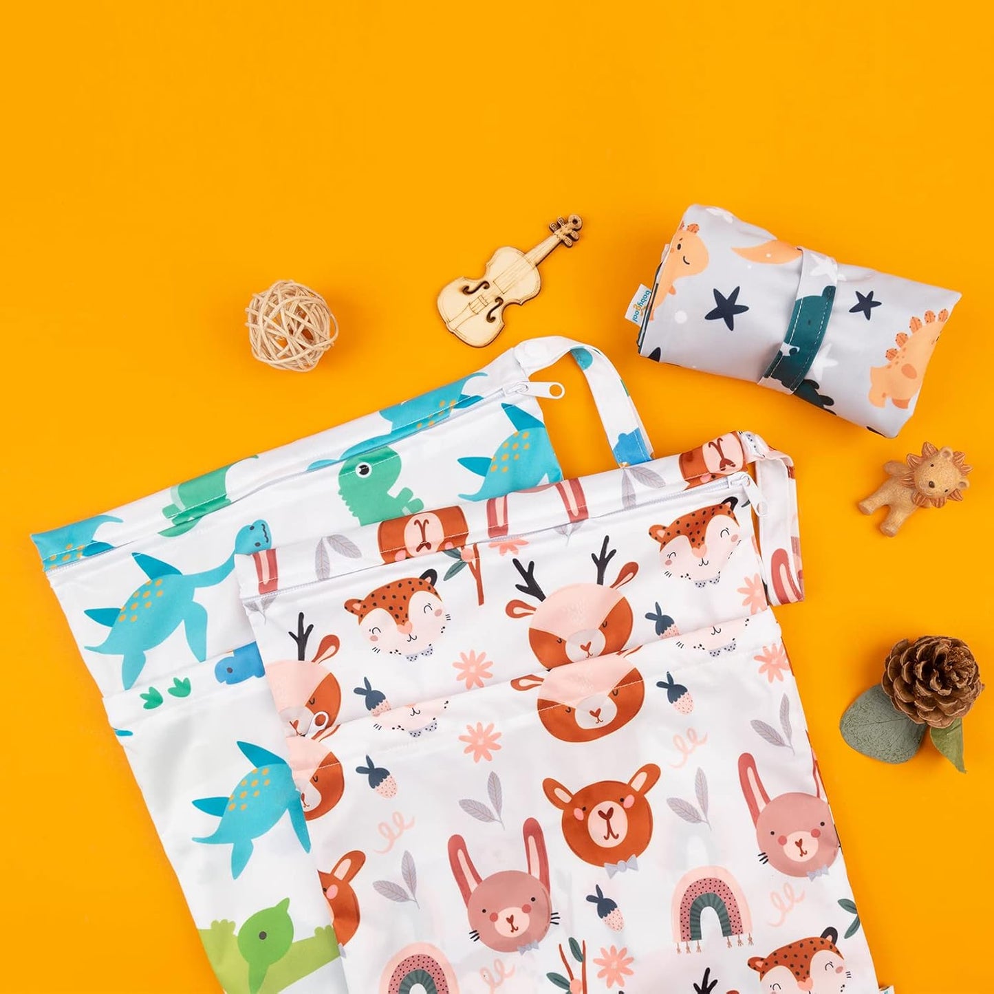 babygoal Wet Dry Bags for Baby Cloth Diapers, Washable Travel Bags, Beach, Pool, Gym Bag for Swimsuits & Wet Clothes with Two Zippered Pockets 3 Pack, 3LN23