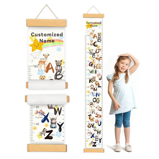 Personalized Name Baby Height Growth Chart, Letters Canvas Height Chart for Kids Baby Toddler Boys Girls, Canvas&Wood Growth Chart for Wall Room Nursery Decor, Hanging Rulers