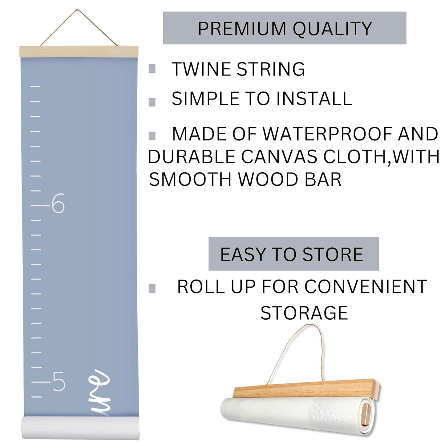 Morxy Canvas Growth Chart for Kids - Unisex Kids Room Wall Decor - Measuring Height Chart- Wall Tape with Height Chart for Kids (Canvas, Loved Beyond Measure- Blue)