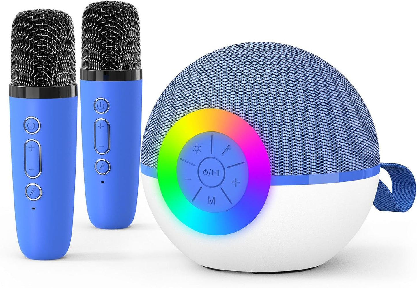 goopow Mini Karaoke Machine Speaker for Kids Adults, Portable Bluetooth Microphone Song Toys with LED Light, Best Chritmas Birthday Festival Gift for 3 4 5 6 7 8+ Year Old Girls Boys (Blue-2MIC)