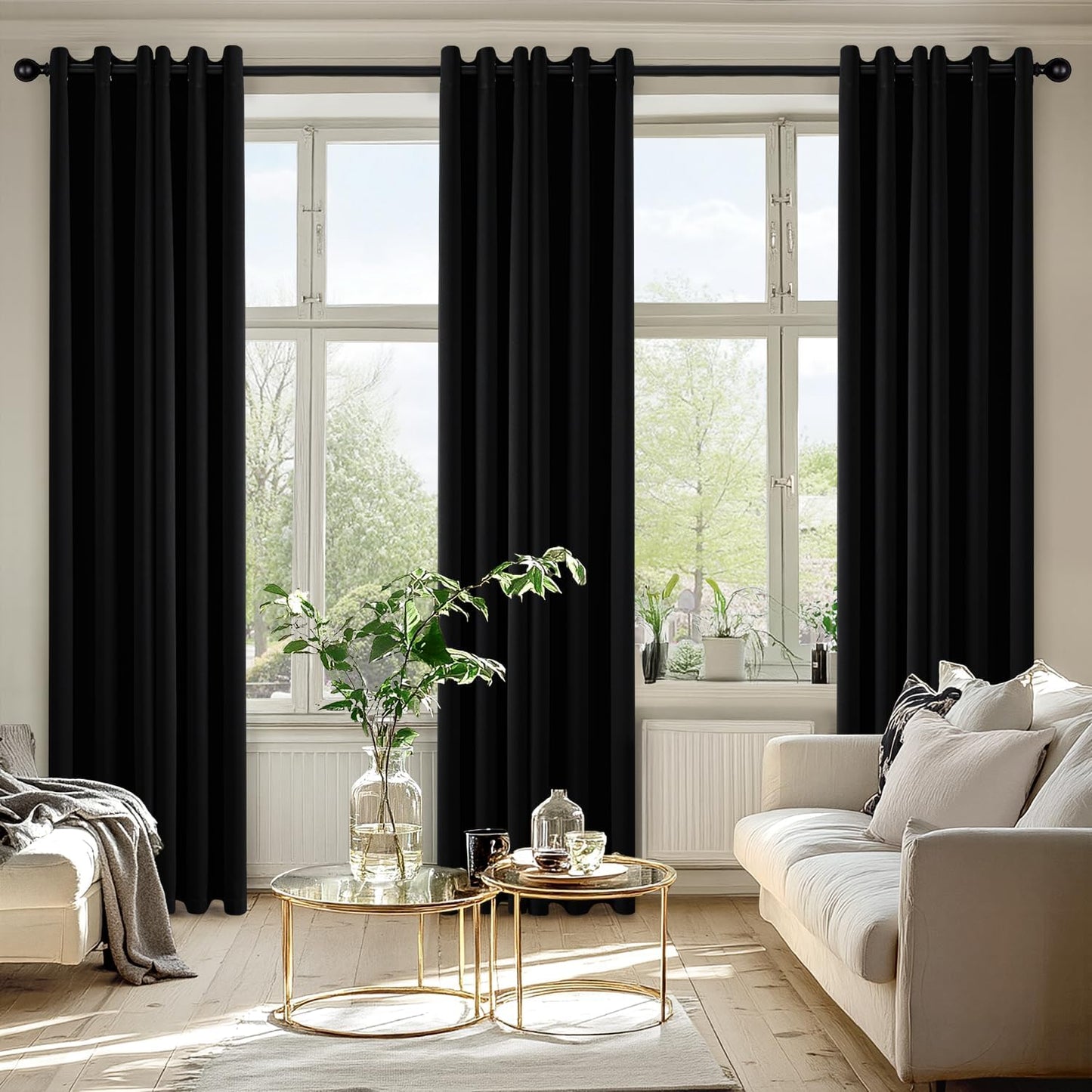 MIULEE Black Blackout Curtains for Bedroom Living Room 84 Inches Long 2 Panels, Thermal Insulated Room Darkening Drapes Solid Grommet Top Noise Reduction Light Blocking Halloween Window Treatments