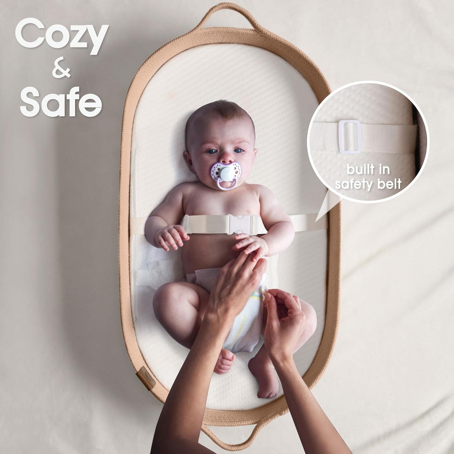 Baby Changing Basket Includes Diaper Caddy - Breathable & Waterproof Dual-Cover, Portable, Changing Pad for Dresser & Changing Table, Gift for Baby Shower, Cotton Rope Basket for Baby