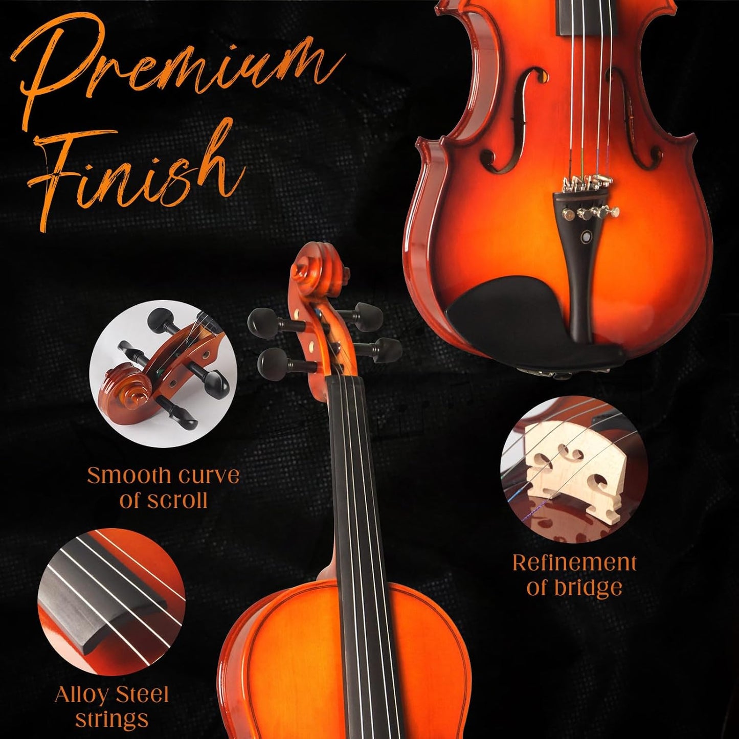 1/2 Violin For Beginners, CVN-300 Solidwood Ebony Fitted Violin with Strings, Beginner Starter Violins Kit For Student w/Hard Case, Rosin, Bow, Stringed Musical Instruments