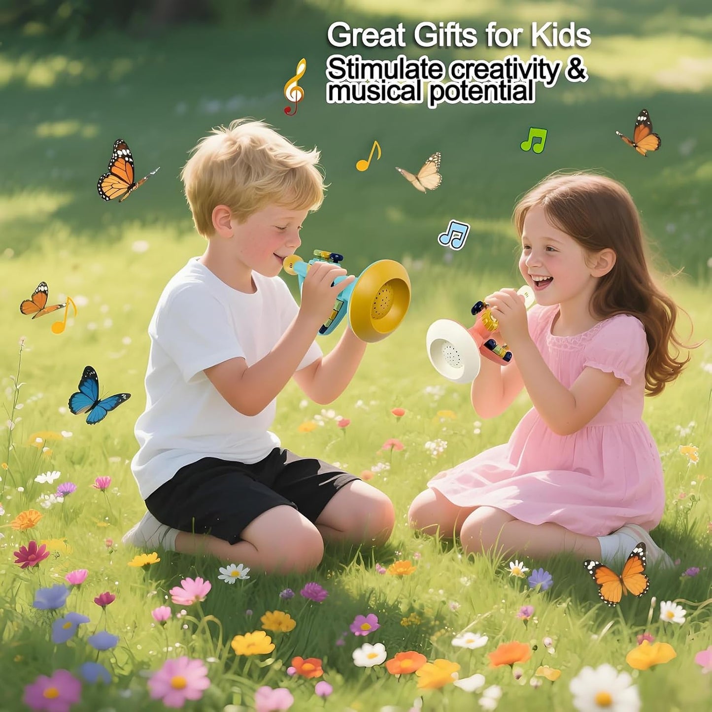 Musical Instruments Toys for Kids, Toddlers Little Trumpet and Baby Educational Toy for Girls & Boys, Ages 1-3 (Blue)