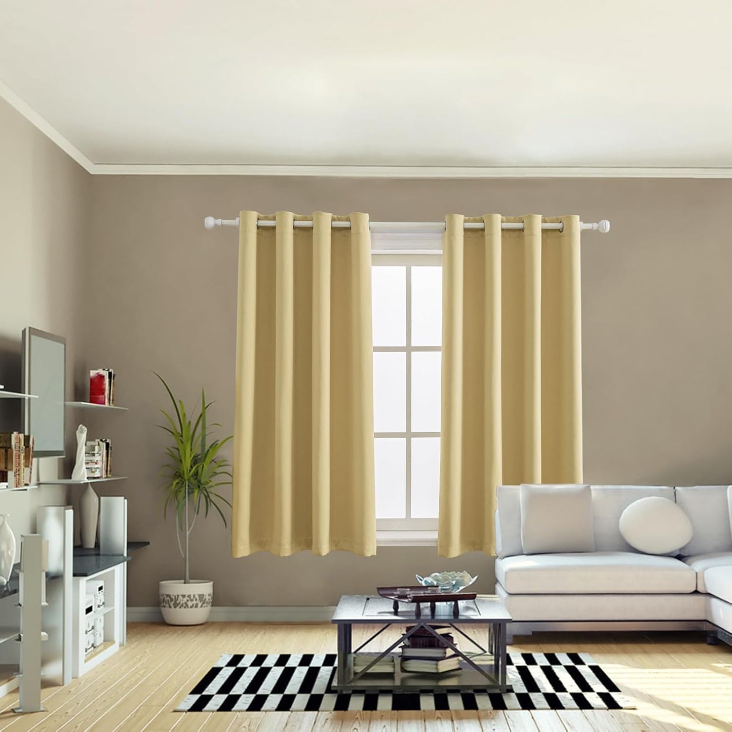 Anytime 100% Blackout Curtain Set, Thermal Insulated & Energy Efficiency Window Draperies for Guest Room, Full Shading Panels for Shift Worker and Light Sleepers（Beige, 2 Panels, 52W x 54L）
