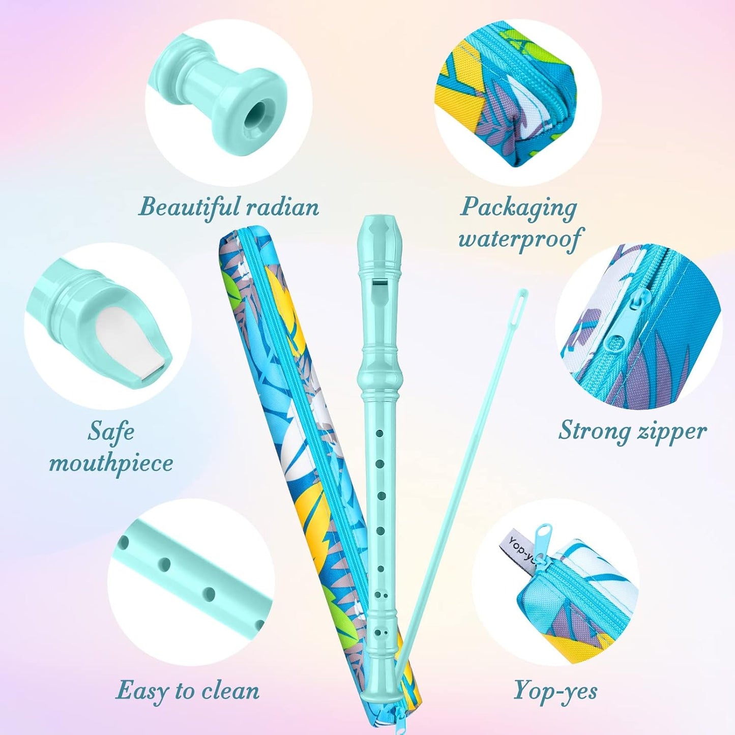 Soprano Recorder Instrument for Kids Beginners Student German Fingering C Key Recorder Instrument 3 Piece with Cleaning Rod and Bag Fingering Chart(Lake Green)