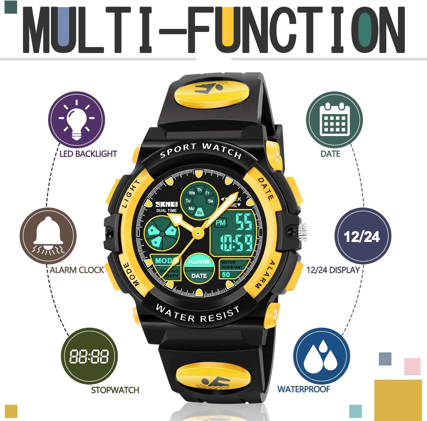 ATIMO LED Multi Function Waterproof Watch for Kids - Kids Gifts