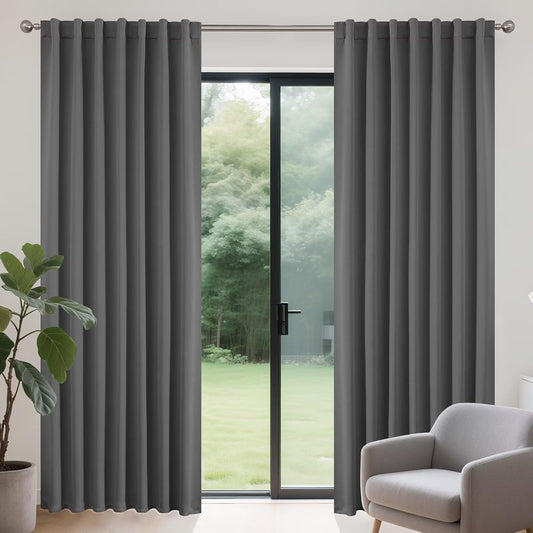 Joydeco 72 Inch Blackout Curtains for Bedroom, Thermal Insulated Black Out Curtains 2 Panels Set, Room Darkening Drapes for Living Room Window Rod Pocket Back Tab (W37 x L72 Inch, Light Grey)