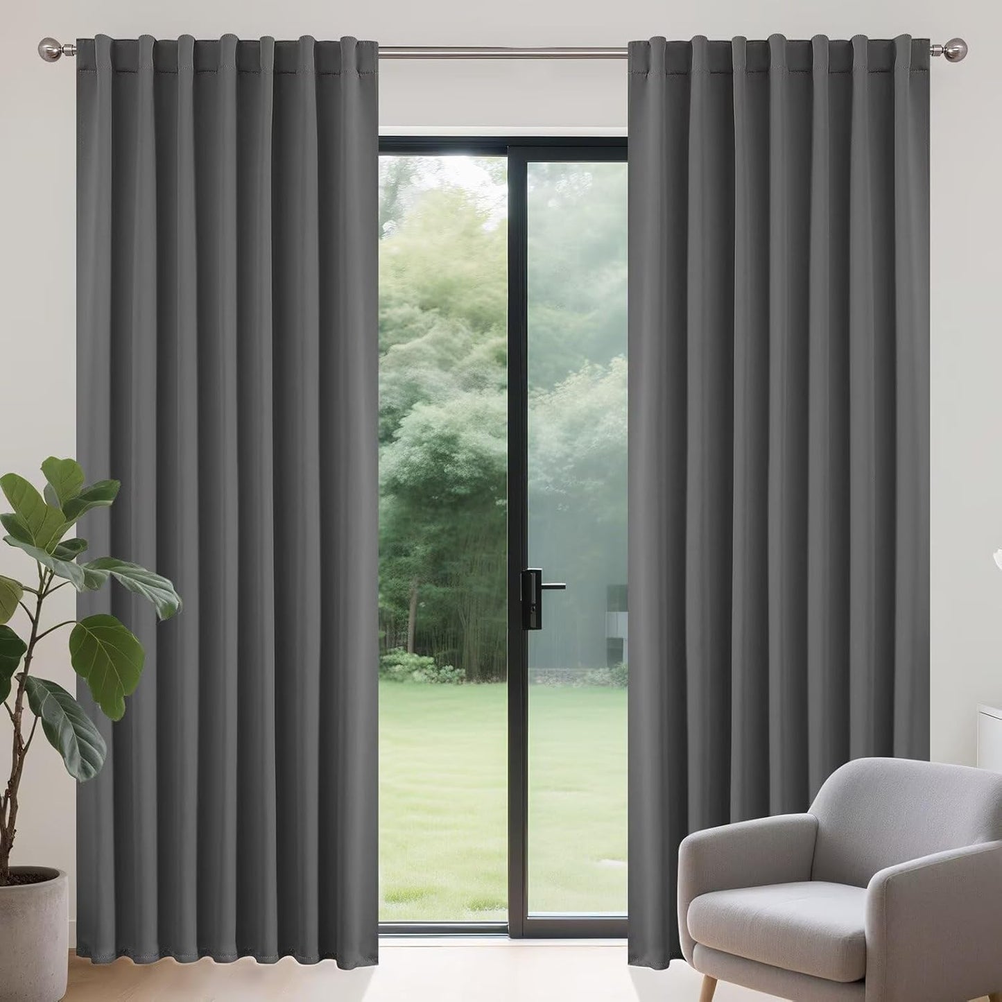 Joydeco Blackout Curtains 84 Inch Length 2 Panels Set, Thermal Insulated Black Out Curtains for Bedroom, Room Darkening Drapes for Living Room Window (W52 x L84 Inch, Light Grey)