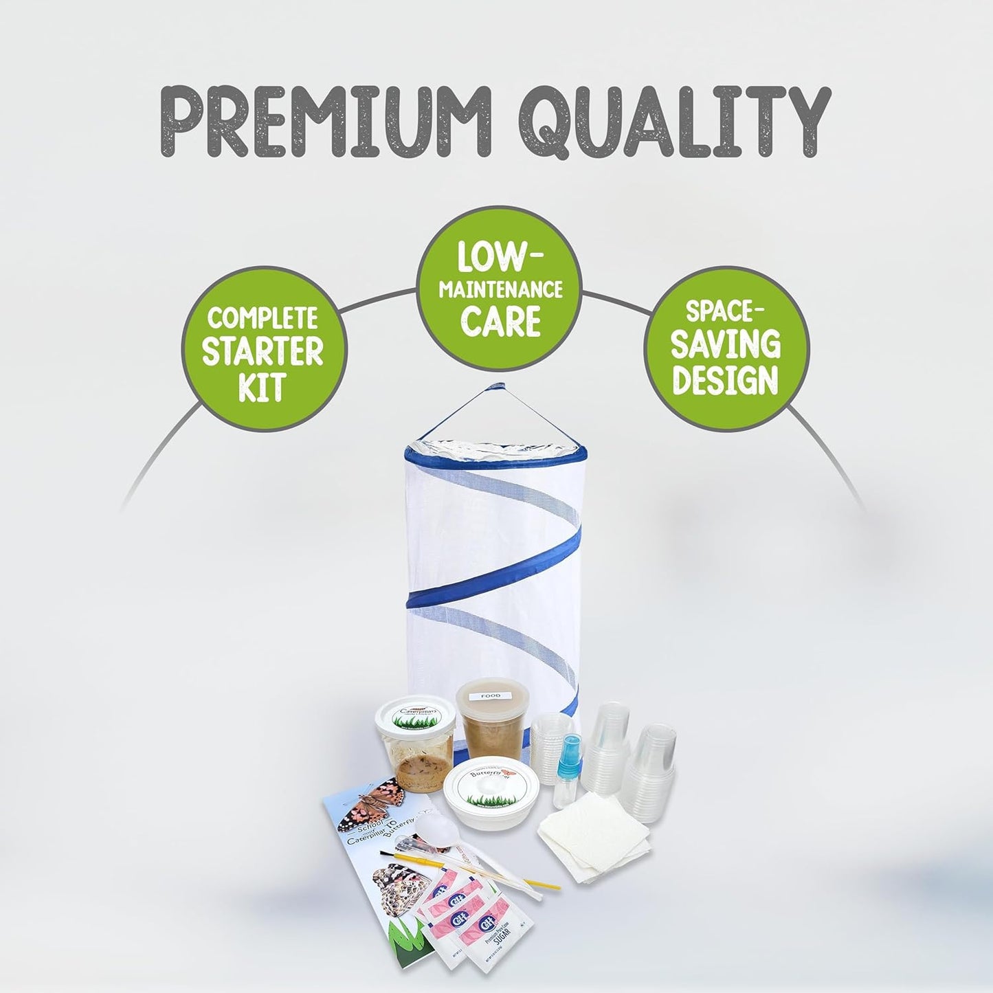 Nature Gifts Live Butterfly Kit - School-Sized Educational Experience with 32 Painted Lady Caterpillars - Pop-Up Cage, and Comprehensive Rearing Supplies for Classroom Engagement, 32 Small Cups