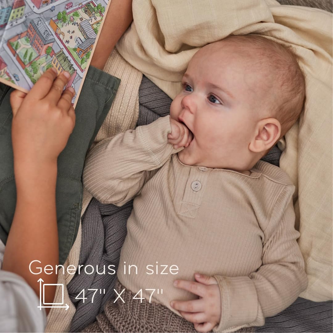 Swaddle - 100% Organic Cotton - Muslin Swaddle Blankets for Newborn, 47" x 47" (Fog)